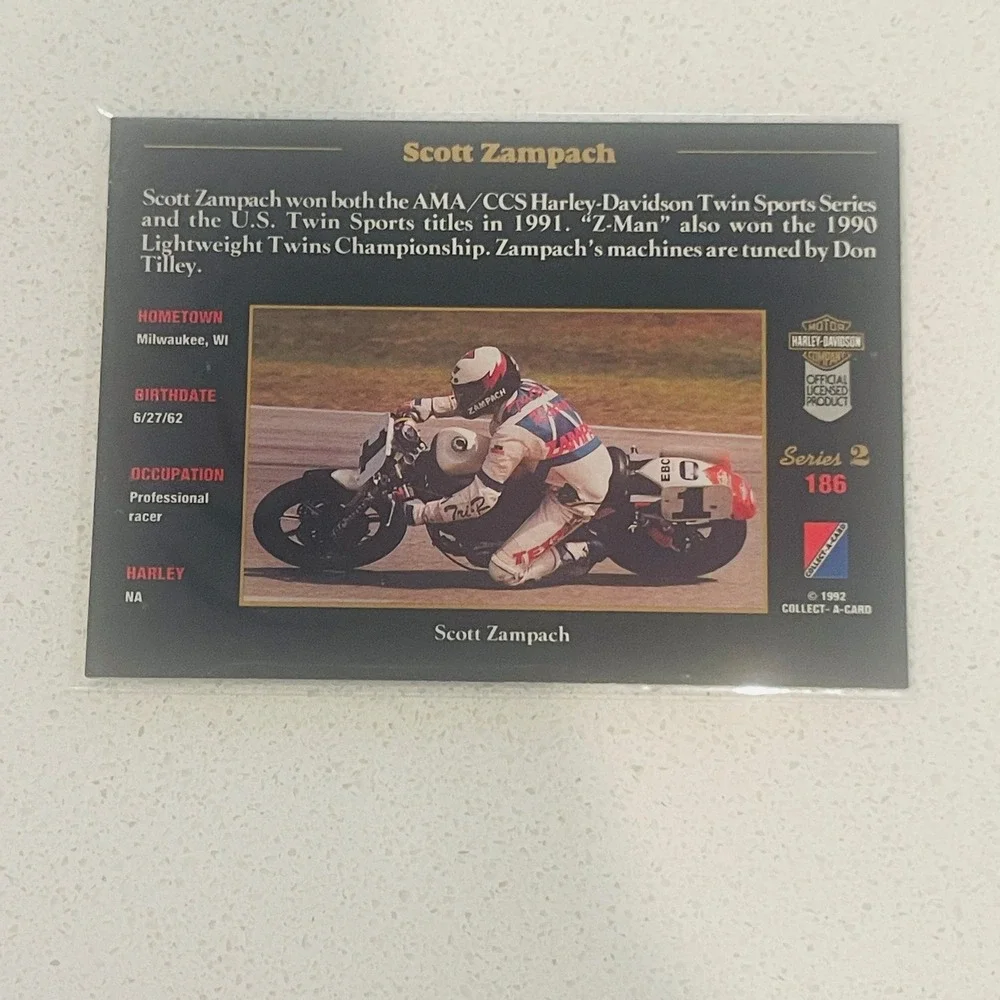 1992 Harley-Davidson Series 2 Scott Zampach #186 Trading Card Collect-A-Card